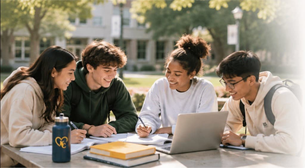Students collaborating on campus with Your Kindness Corner