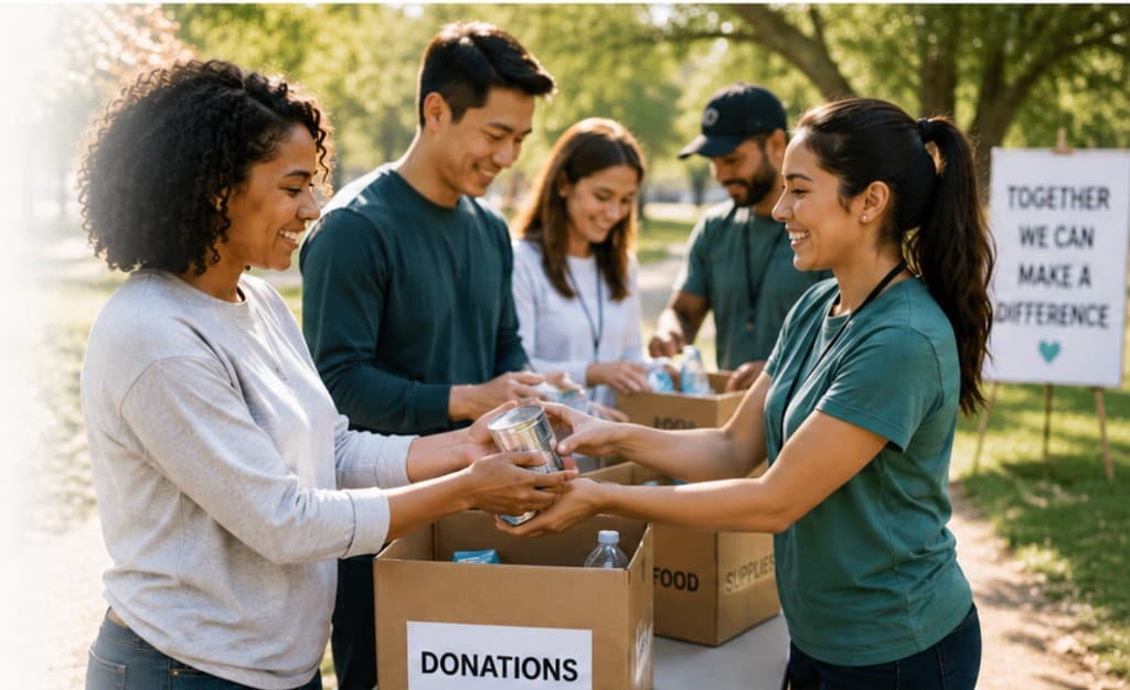 Volunteers packing donation boxes in the community