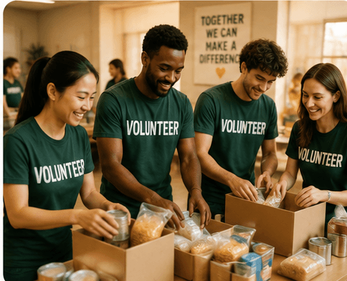 Volunteers reviewing activity together